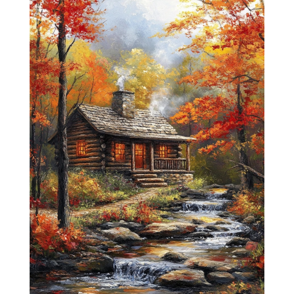 Stamped Crossstitching Kits Preprinted 11 Count Cross-Stitch Kit for Beginner,Beautiful wooden house 11CT Prestamped Easy Pattern Needlepoint Kits Crafts for Decor 16x20inch