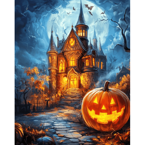 Stamped Crossstitching Kits Preprinted 11 Count Cross-Stitch Kit for Beginner,Castle and Pumpkin 11CT Prestamped Easy Pattern Needlepoint Kits Crafts for Decor 16x20inch