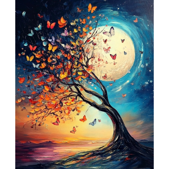 Stamped Crossstitching Kits Preprinted 11 Count Cross-Stitch Kit for Beginner,Moon and Tree 11CT Prestamped Easy Pattern Needlepoint Kits Crafts for Decor 16x20inch