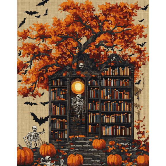 Stamped Crossstitching Kits Preprinted 11 Count Cross-Stitch Kit for Beginner,bookshelf 11CT Prestamped Easy Pattern Needlepoint Kits Crafts for Decor 16x20inch