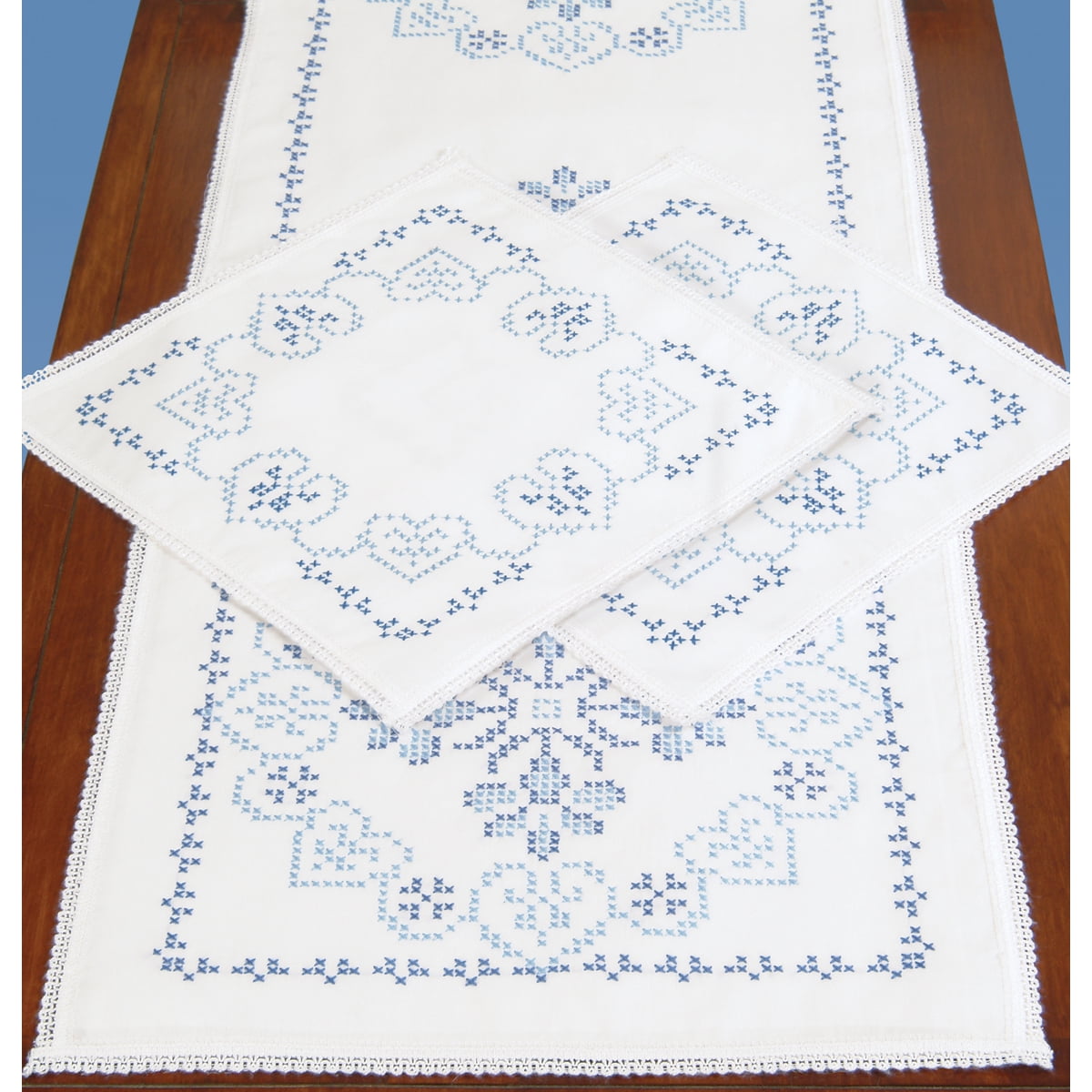 Stamped Dresser Scarf & Doilies Lace EdgeXX a, Pk 2, Jack Dempsey