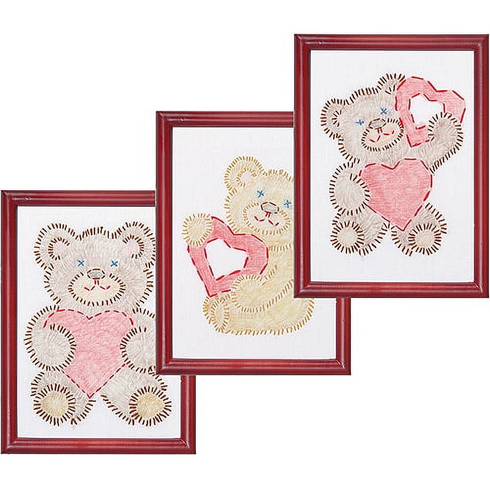 Stamped Embroidery Kit Beginner Samplers 6" x 8" 3 per package, Fuzzy Bears - image 1 of 3