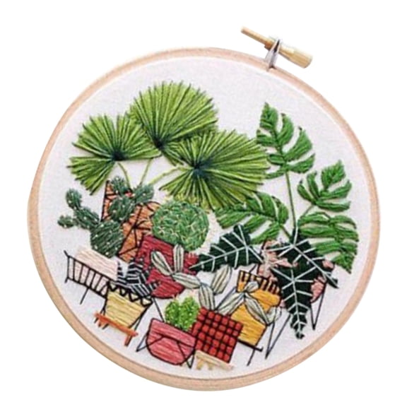 Stamped Embroidery with Pattern Stitch Crafts - Pot Plant EC003