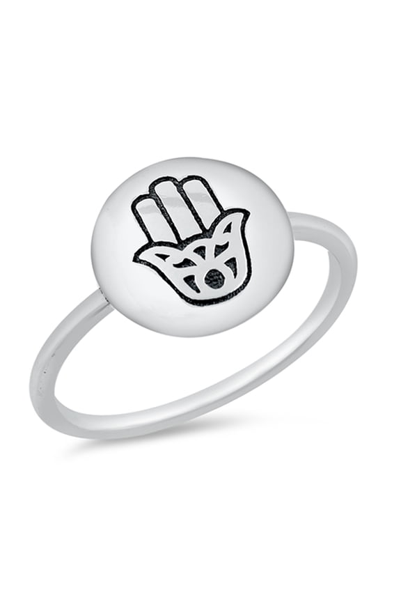 Stamped Hamsa Hand of God Ring .925 Sterling Silver Band Jewelry Female Male Unisex Size 8
