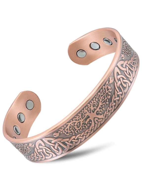 Stamped Irish Tree Magnetic Copper Bracelet Cuff for Men