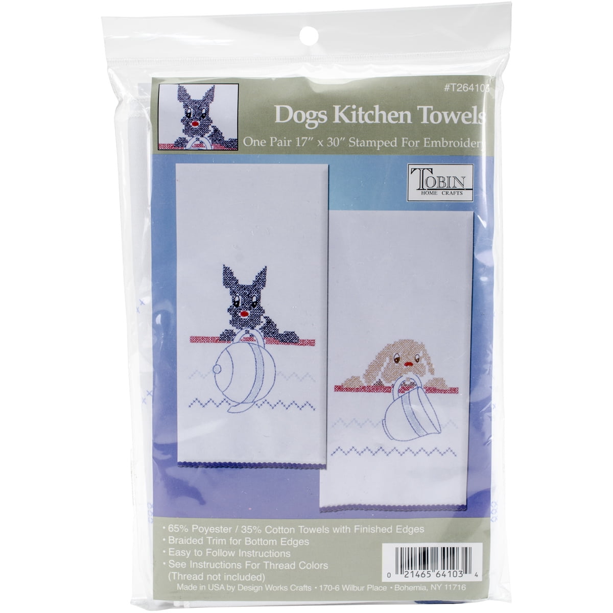 Stamped Kitchen Towels For Embroidery 17"X30" 2/PkgDogs