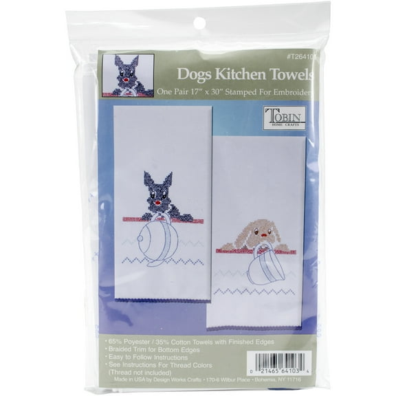 Stamped Kitchen Towels For Embroidery 17"X30" 2/Pkg-Dogs