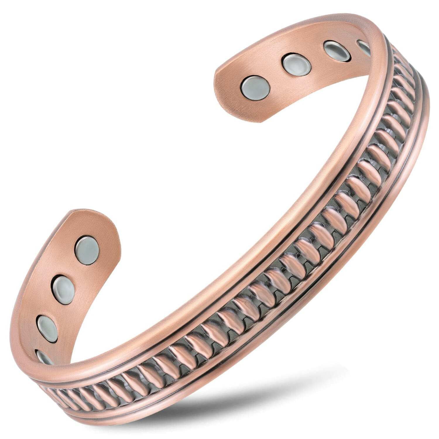 AzureBella Jewelry Therapy Magnetic Copper Cuff Bracelet with Two Tone Rope Design 10mm Wide AzureBella Jewelry Therapy Magnetic Copper Cuff Bracelet with Two Tone Rope Design 10mm Wide