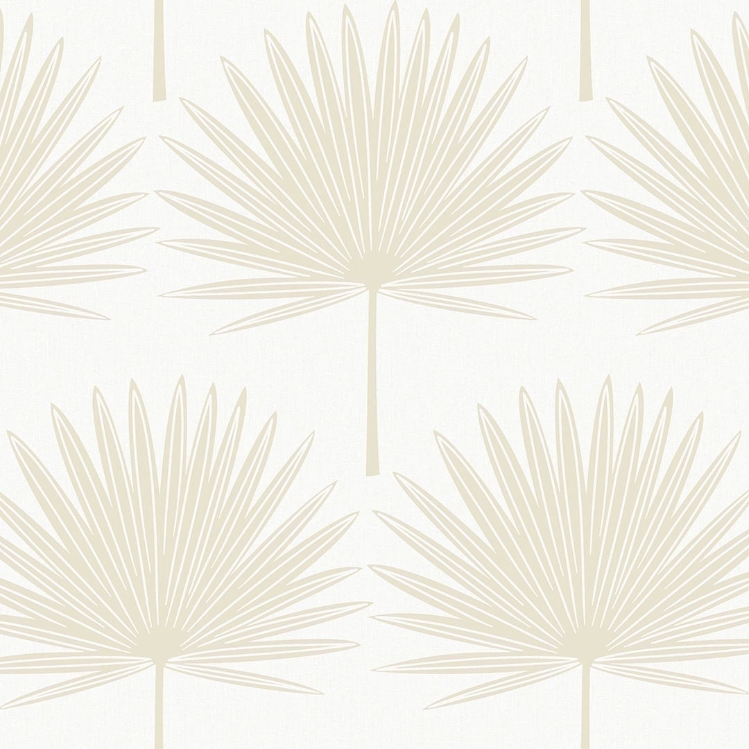 Stamped Palm Beige and Off-White Peel and Stick Wallpaper, 20.5" x 16.5'