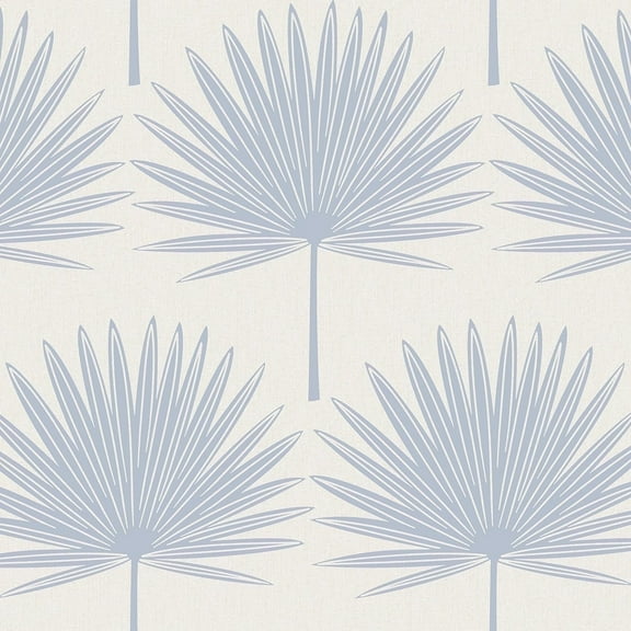 Stamped Palm Blue and Off-White Peel and Stick Wallpaper, 20.5" x 16.5'
