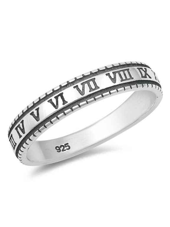 Stamped Roman Numerals Ring .925 Sterling Silver Band Jewelry Female Male Unisex Size 9