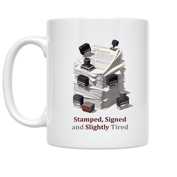 Stamped, Signed and Slightly Tired - Office Worker - 11 oz Ceramic Coffee Mug