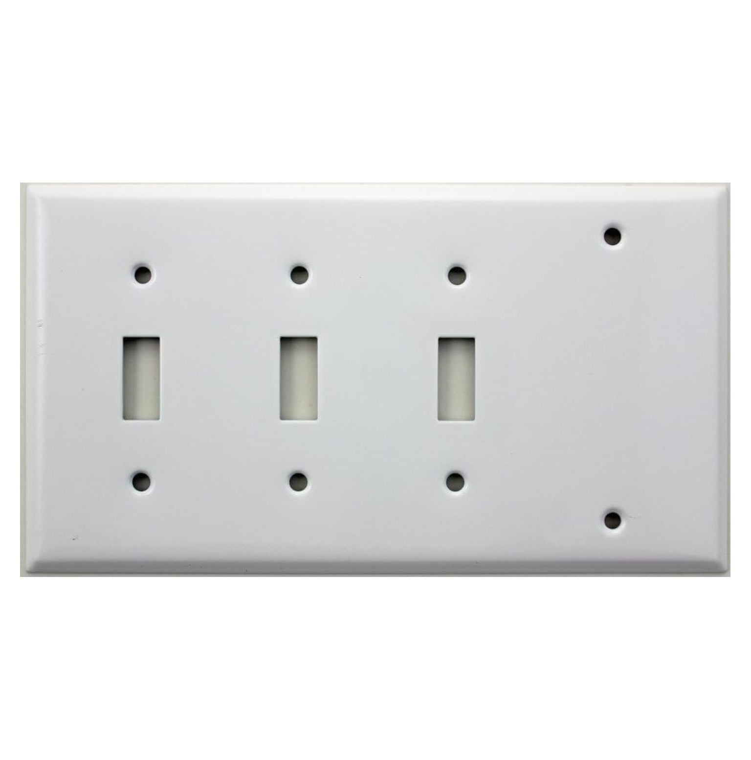 Stamped Steel Smooth White 4 Gang Wall Plate 3 Toggle Switches One