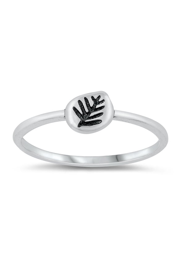 Stamped Tiny Leaf Nature Plant Ring .925 Sterling Silver Band Jewelry Female Male Unisex Size 9