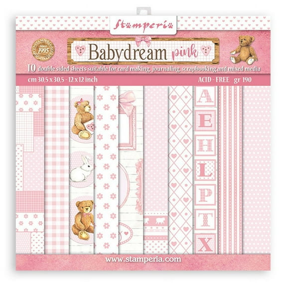 Stamperia Backgrounds Double-Sided Paper Pad 12"X12" 10/Pkg-Baby Dream Pink, Day Dream
