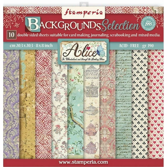 Stamperia Backgrounds Double-Sided Paper Pad 8"X8" 10/Pkg-Alice Through The Looking Glass