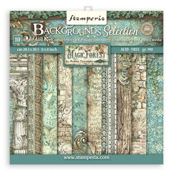 Stamperia Backgrounds Double-Sided Paper Pad 8"X8" 10/Pkg-Magic Forest, 10 Designs/1 Each