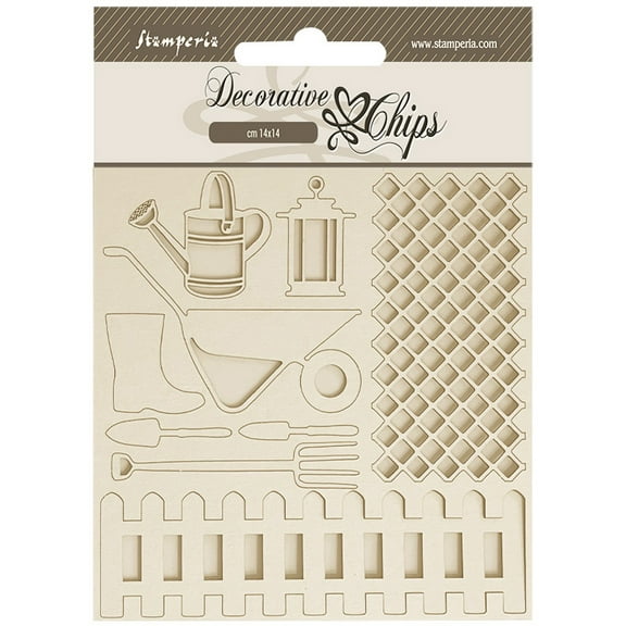Stamperia Decorative Chips 5.5"X5.5"-Garden Tools