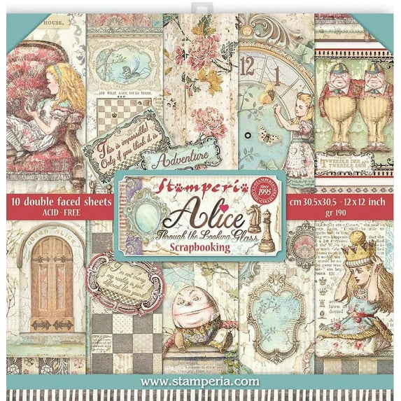 Stamperia Double-Sided Paper Pad 12"X12" 10/Pkg-Alice Through The Looking Glass