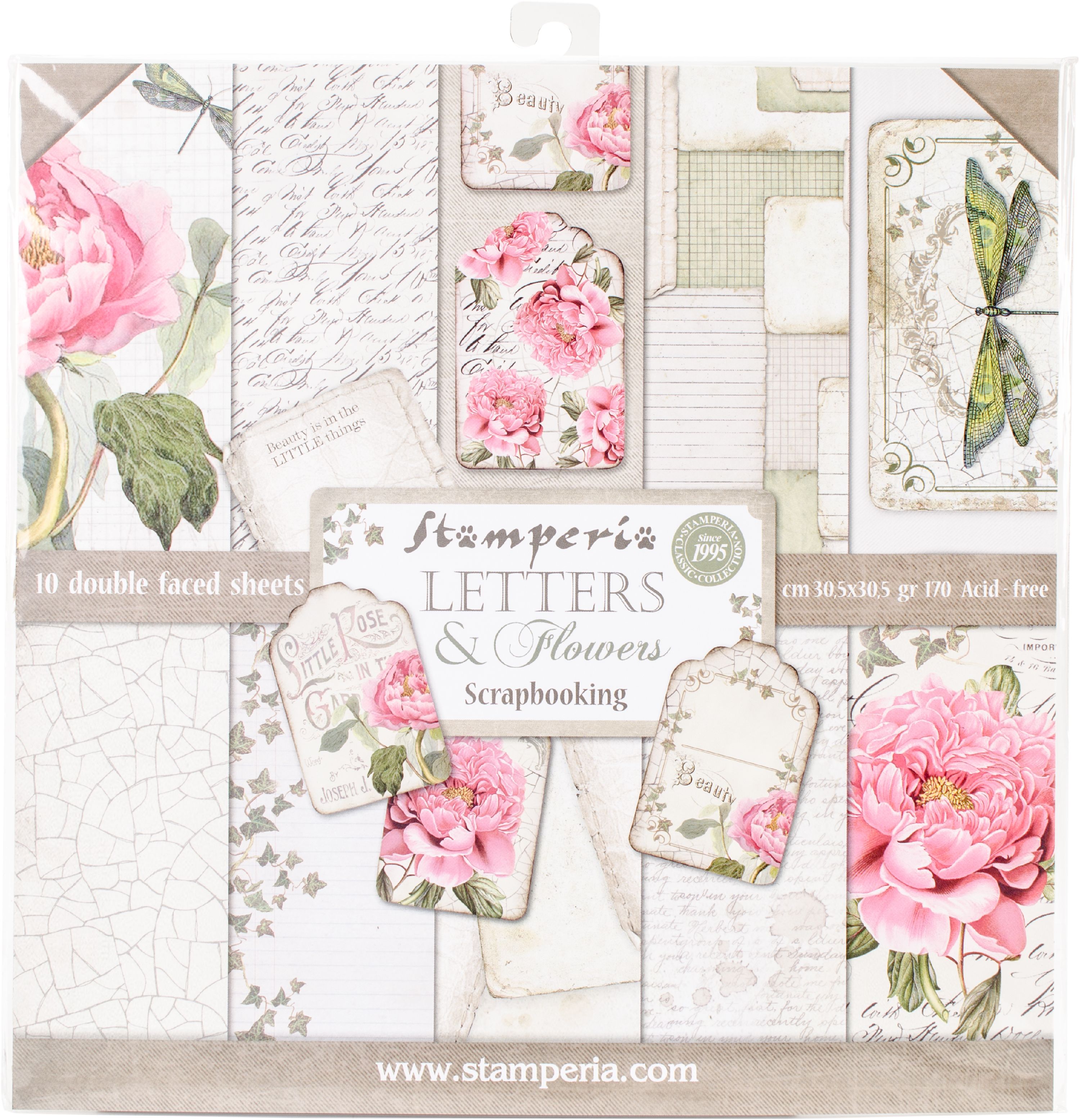 Stamperia Double-Sided Paper Pad 12x12 10/Pkg-Letters & Flowers, 10