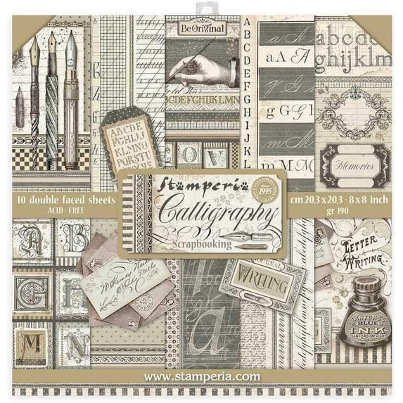 Stamperia Intl Paper PAD 8X8 10PK CALLIGRPHY, Various