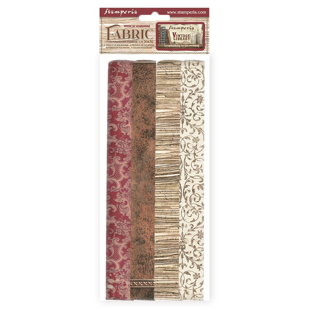 Stamperia Polyester Fabric 12"X12" 4/Pkg-Vintage Library