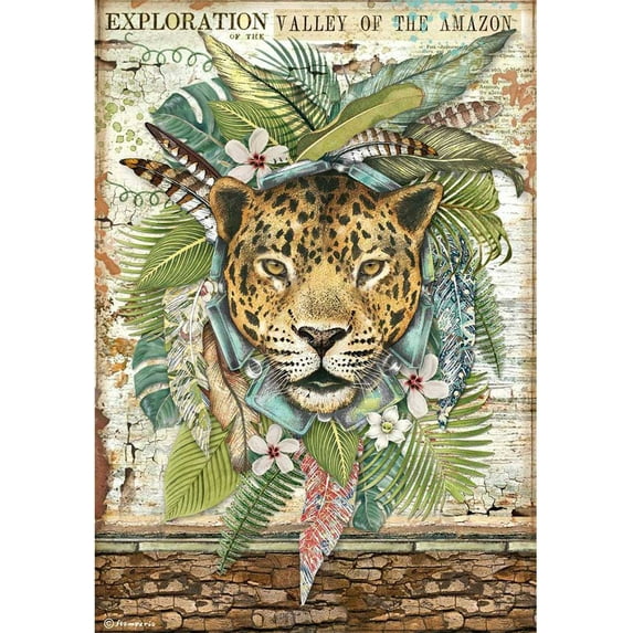 Stamperia Rice Paper Sheet A4-Jaguar, Amazonia