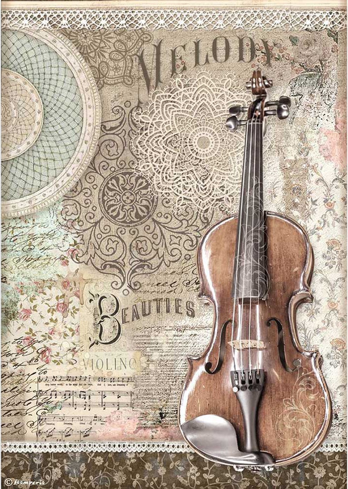 Feuille De Soie De Paille Stamperia A4 - Motif Violon, Partitions | Pour Découpage, Scrapbooking, Déco Sur Bois, Toile - 6