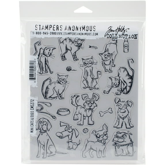 Stampers Anonymous Tim Holtz Cling Mount Stamps: Mini Cats and Dogs CMS272