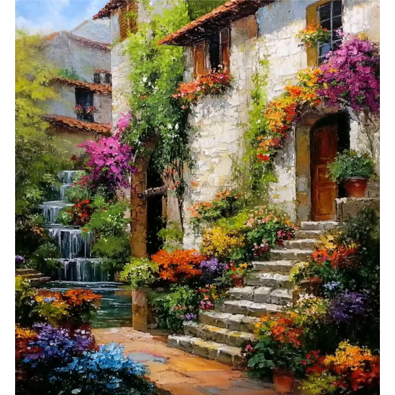 Stamping Cross Stitch Kit, Flower Courtyard Counting Cross Stitch Kit for Adult Beginners, Full Line DIYStitching Kit for Home Decor Cross Stitch Patterns 16x20 inches