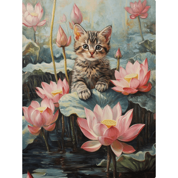 Stamping Cross Stitch Kit, Lotus and Kitten Counting Cross Stitch Kit for Adult Beginners, Full Line DIYStitching Kit for Home Decor Cross Stitch Patterns 16x20 inches