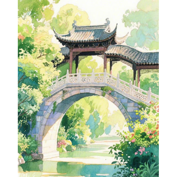 Stamping Cross Stitch Kit Scenery by the Bridge Cross Stitch Kit for Adult Beginners, Full Line DIY Cross Stitch Stitching Kit for Home Decor Cross Stitch Patterns 16x20 inches