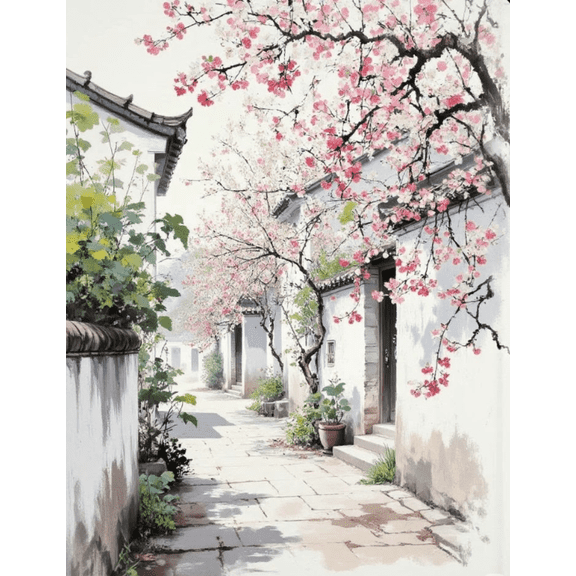 Stamping Cross Stitch Kit Street Flowers Cross Stitch Kit for Adult Beginners, Full Line DIY Cross Stitch Stitching Kit for Home Decor Cross Stitch Patterns 16x20 inches
