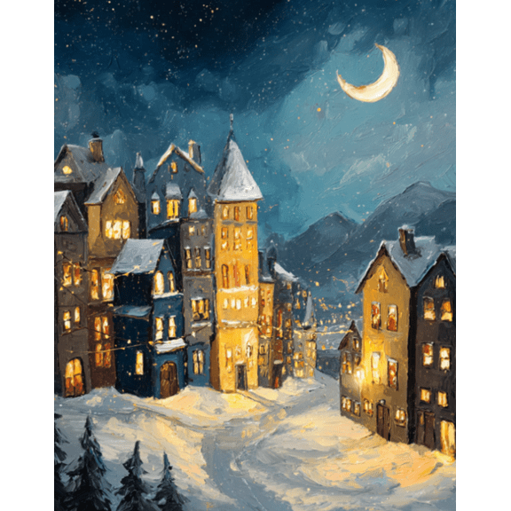 Cross Stitch Kits for Adults Town in the Snow Stamped Crossstitching Kits Preprinted 11CT Prestamped Easy Pattern Needlepoint Kits Crafts for Decor 16x20inch