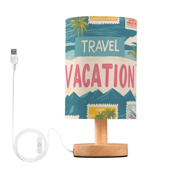 Stamps Coconut Trees Waves Table Lamp with USB Port LED Warm Light Lamp Night Light Home Decor
