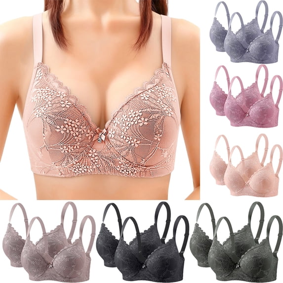 Stamzod 2 Pack Bralettes for Women Floral Lace Underwire Bras Supportive Wireless Bra Push Up Plus Size Bras