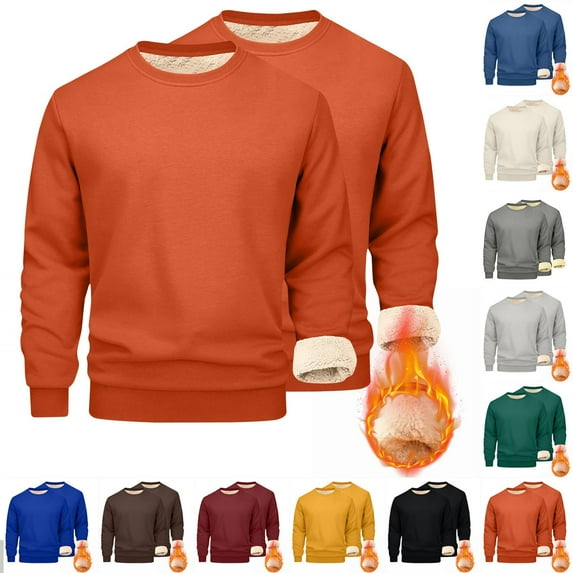 Stamzod 2 Pack Winter Mens Sweatshirt Solid Color Thicked Warm Fleece Pullover Men Sweatshirts Casual Crew Neck Sweatshirt for Mens Dark Gray D M