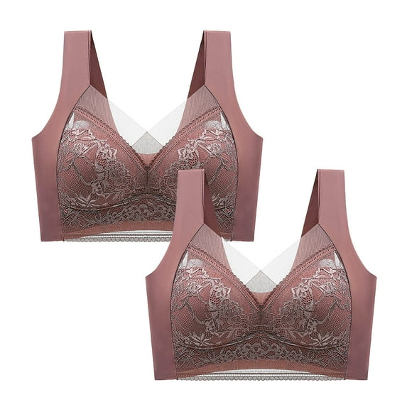Stamzod 2 Pack Womens Bras Plus Size Wireless Comfort Lace Breathable Bra Bralette Underwear