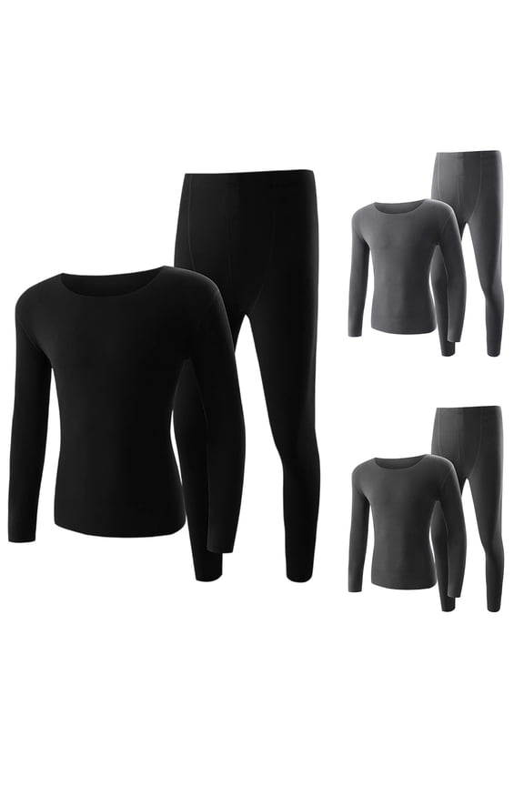 2 Piece Outfits for Men Solid Color Crewneck Long Sleeve Shirts and Long Johns for Men Thermal Long Sets for Men Dark Gray F L