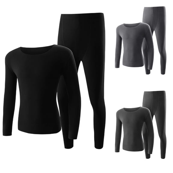 Stamzod 2 Piece Outfits for Men Solid Color Crewneck Long Sleeve Shirts and Long Johns for Men Thermal Long Sets for Men Dark Gray F XXXL