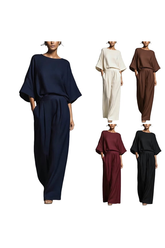 2 Piece Sets for Women Elegant formal Matching Sets Business Casual Tops Wide Leg Pants Summer Travel Vacation Outfits Black XL