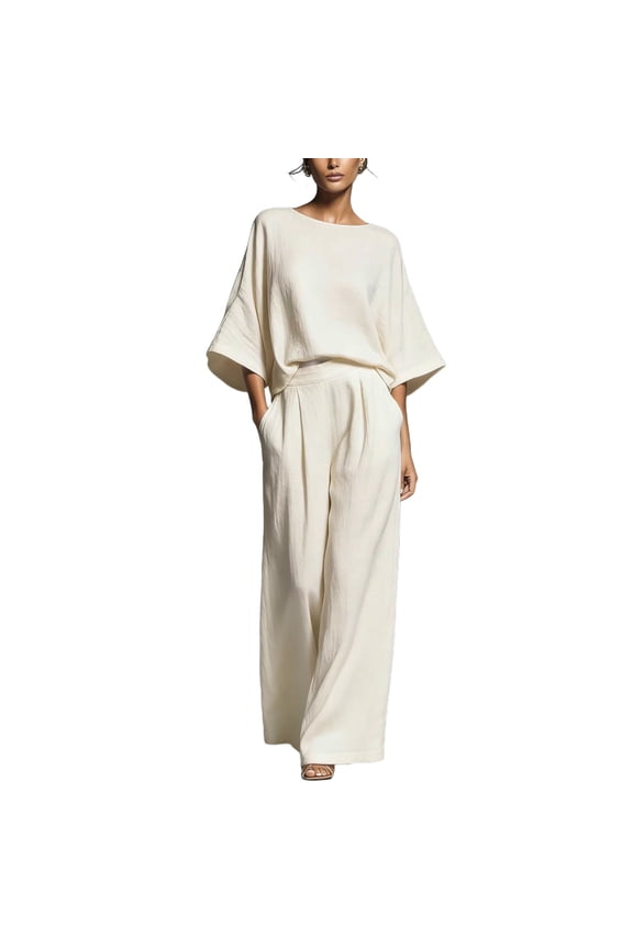 2 Piece Sets for Women Elegant formal Matching Sets Business Casual Tops Wide Leg Pants Summer Travel Vacation Outfits White XXL