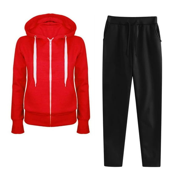 Stamzod 2 Piece Sets for Women Fall Long Sleeve Zip Up Hoodie Jogging Pants with Pocket Workout Track Suits for Women Set Red XXL