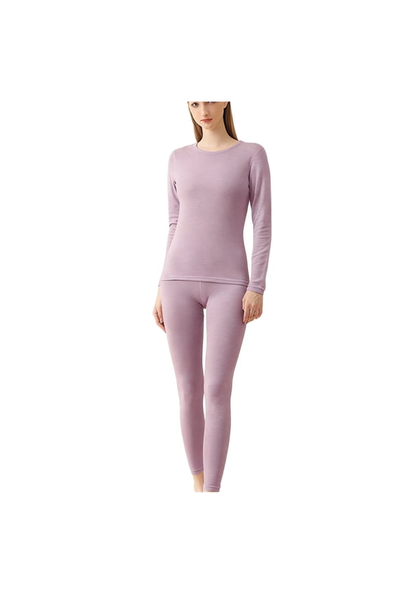 2 Piece Thermal Sets for Women Solid Color Long Sleeve Shirt Slim Fit Long Johns Winter Oversized Long Underwear Women Thermals Purple H M