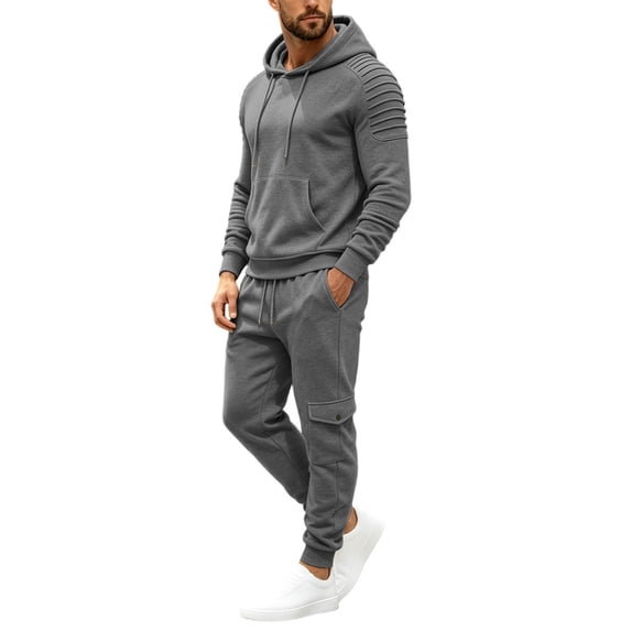 Stamzod 2 Piece Track Suits Mens Casual Athletic Outfits Long Sleeve Hooded Sweatshirt Cargo Pants Set Fall Winter Sweatsuits for Men