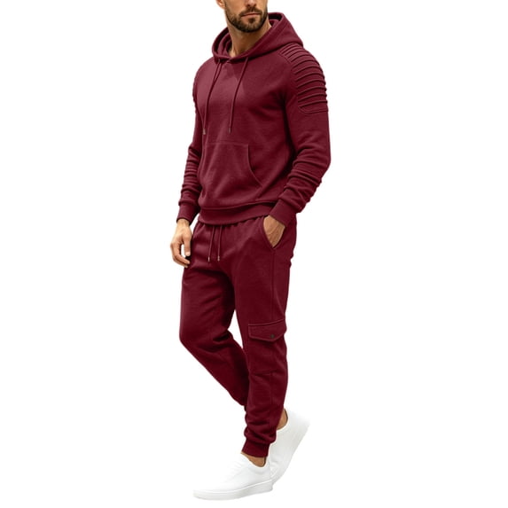 Stamzod 2 Piece Track Suits Mens Casual Athletic Outfits Long Sleeve Hooded Sweatshirt Cargo Pants Set Fall Winter Sweatsuits for Men