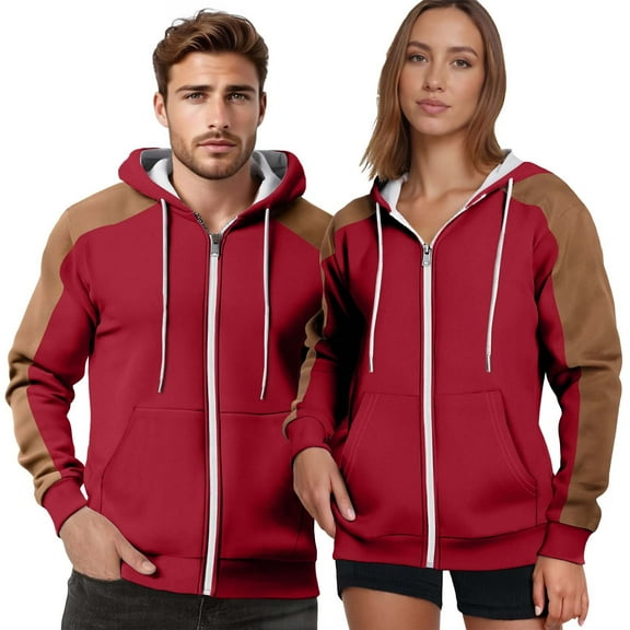 Stamzod 2025 Fashion Fleece Pullover Women Men Hoodies Unisex Thick Warm Oversized Hoodie with Pocket Winter Hooded Sweatshirts for Couple Red B L