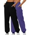 thumbnail image 1 of Stamzod 2Pc Women Pants Summer Solid Color Elastic Waist Full Length Pants Casual Loose Workout Trousers Pants for Women with Pocket on Clearance Black B L, 1 of 6
