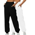 thumbnail image 1 of Stamzod 2Pc Women Pants Summer Solid Color Elastic Waist Full Length Pants Casual Loose Workout Trousers Pants for Women with Pocket White B L, 1 of 6