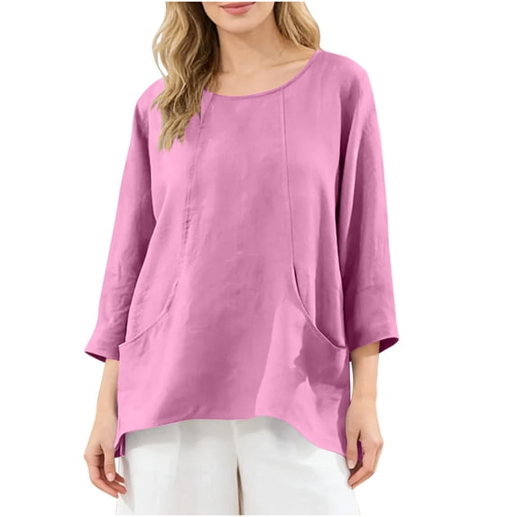 Stamzod 3/4 Length Sleeve Womens Tops Dressy Casual Work Shirts Beach Vacation Flowy Blouses with Pocket Purple B M
